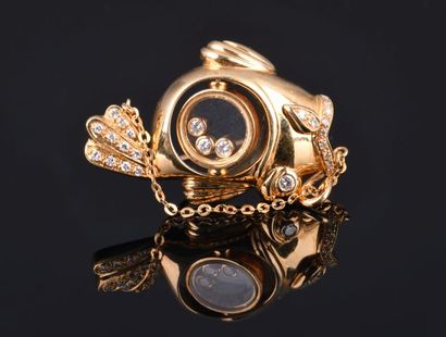 Broche Poisson en or jaune 18K 750 millièmes,...