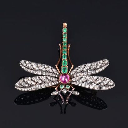 Delightful brooch pendant dragonfly in pink...