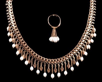 Set in pink gold 14K 585 thousandths composed...