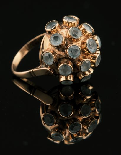 Bague « Spoutnik » en or jaune 14K 585 millièmes...