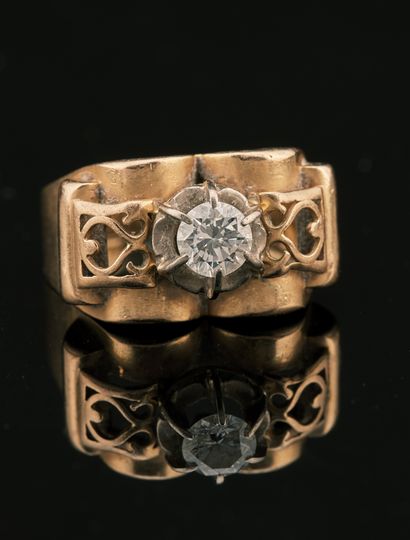Bague Tank en or jaune 18K 750 millièmes...