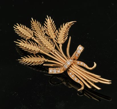 
Broche épi de blé en or jaune 18K 750 millièmes,...