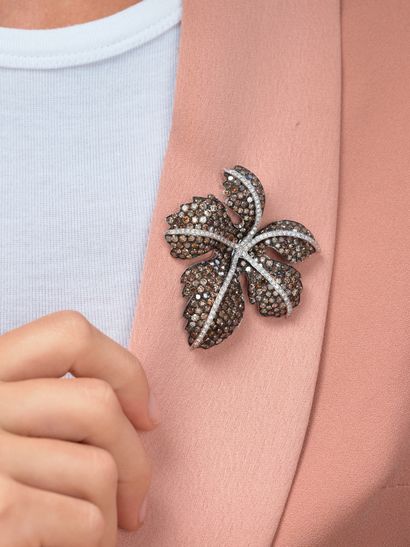 Broche en deux tons d'or blanc et noir à...