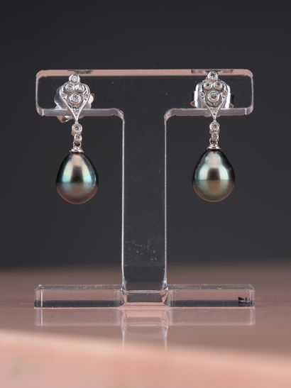 Paire de pendants d'oreilles en or blanc...