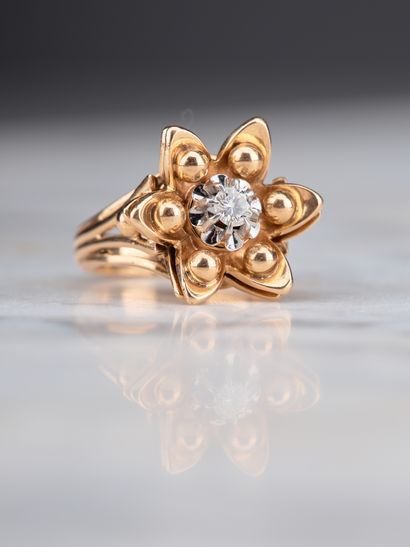 Bague en or jaune 18k 750 millièmes et platine...