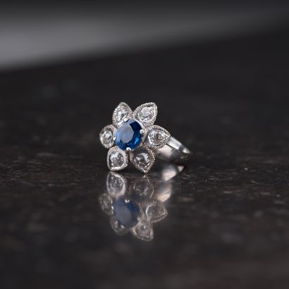 Bague en or gris 18k 750 millièmes ornée...