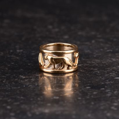 Bague bandeau en deux tons d'or présentant...