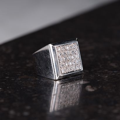 Chevalière en or blanc 18k et platine 850...