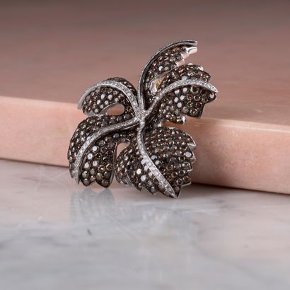 Broche en deux tons d'or blanc et noir à...