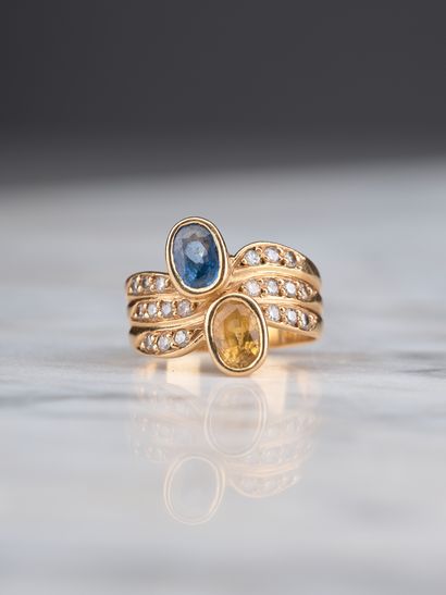 Bague trois anneaux toi et moi en or jaune...