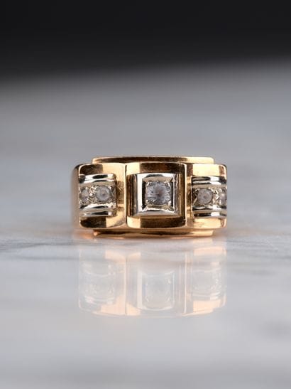 Bague tank en or jaune 18k 750 millièmes...