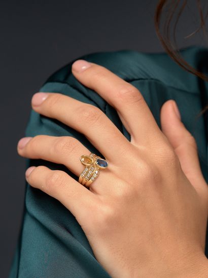 Bague trois anneaux toi et moi en or jaune...