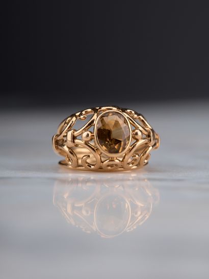 Bague en cocktail retro en or jaune 18k 750...