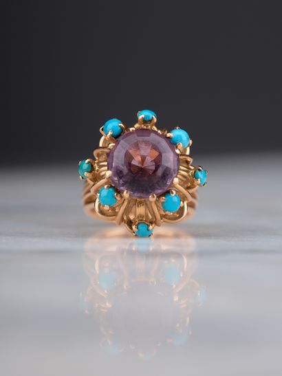 Bague de cocktail en or jaune 18k 750 millièmes...
