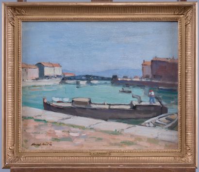 Albert ANDRÉ (1869-1954)
Barge at quay
Oil...