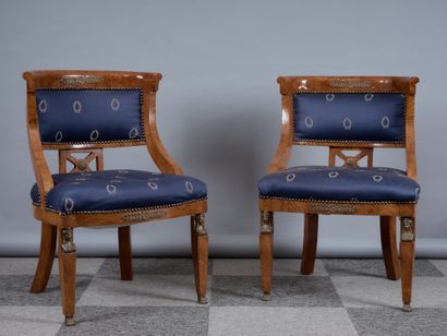Pair of desk armchairs in veneered wood,...