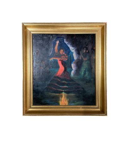 P.R. RIBERA (XXe), attribué à 
Bailaora 
Huile...