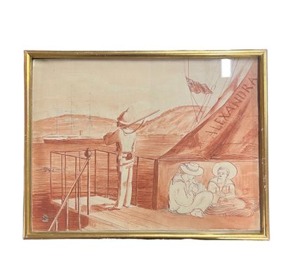Ecole du XIXe siècle.
Lavis sur traits de...