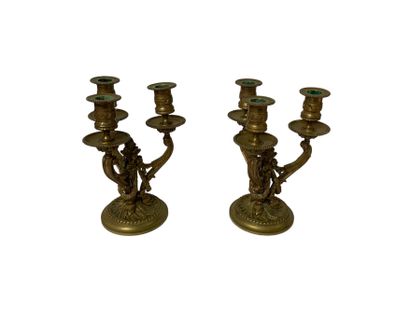 Paire de chandeliers de table en bronze doré...