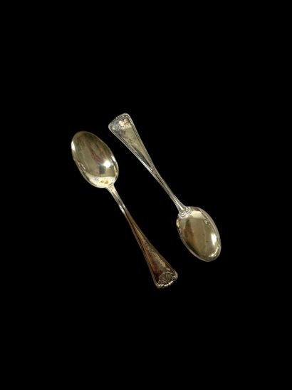 Set of six small silver-plated spoons with...