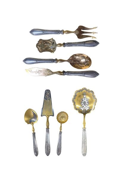 Silver-plated and gilded metal dessert set...