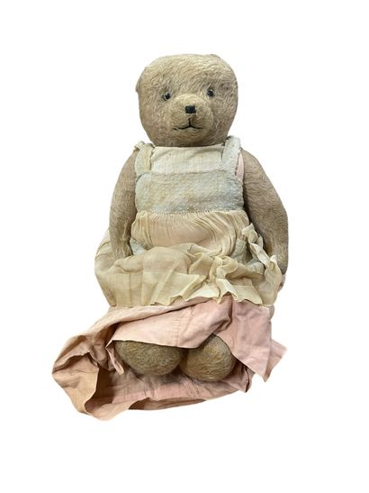 Grand ours en peluche années 1940/50 à bras...