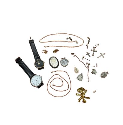 Lot of metal jewelry including: religious...