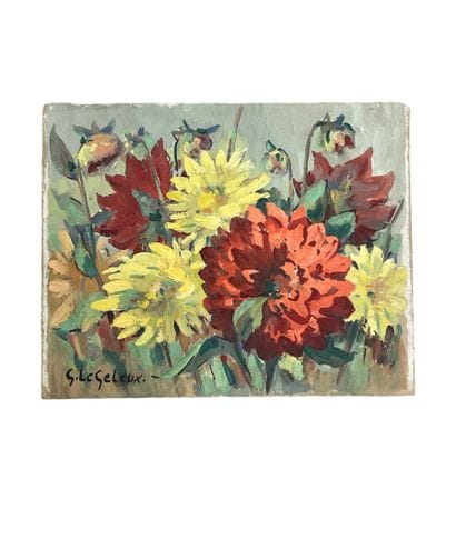 Germaine LEGELEUX (1910-?) 
Bouquet de Dahlias
Huile...