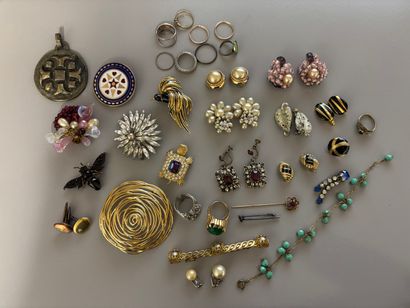 Large lot of metal and costume jewelry including:...
