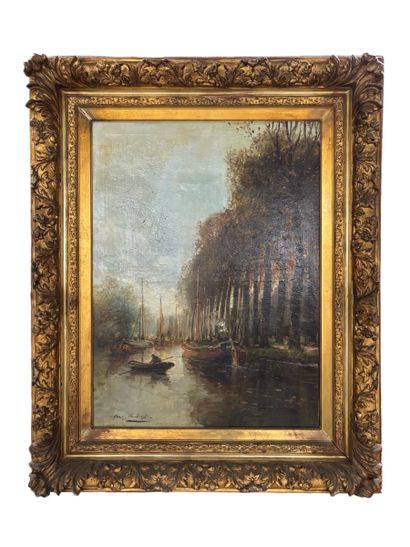 FRANZ VAN DIEST (XIXe), attribué à 
Canal
Huile...