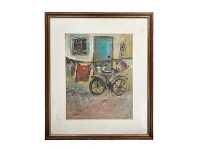 20th century school 
The bicycle 
Gouache...