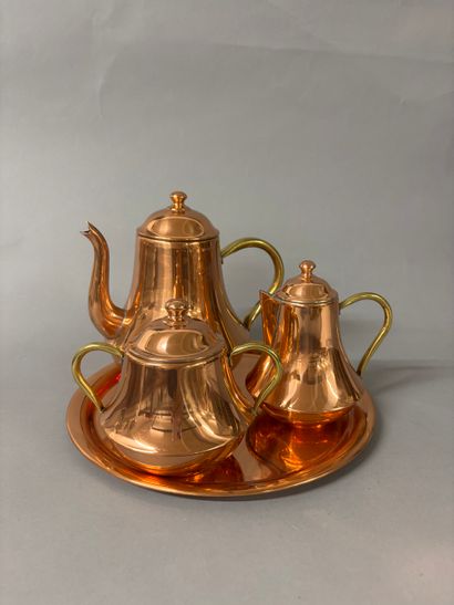 4-piece tea set in copper-colored metal including...