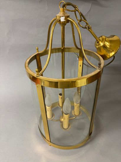 Round, gilded brass vestibule lantern with...
