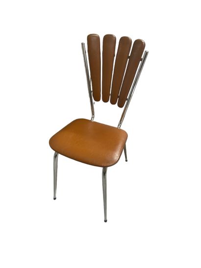 Paire de chaises en métal chromé et similicuir...