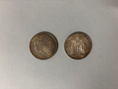 Lot of two 50 franc Hercules silver coins....