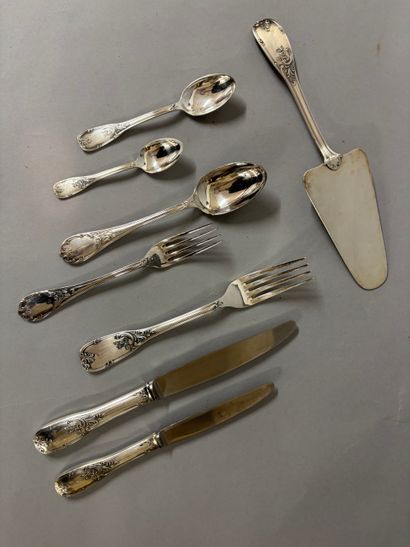 Part of a silver-plated menagère with rocaille...