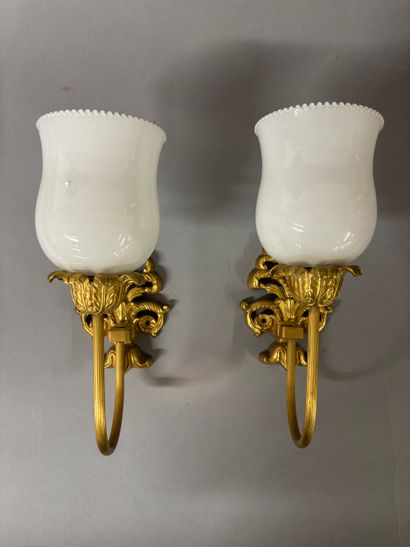 Paire d'appliques en bronze ciselé et doré...