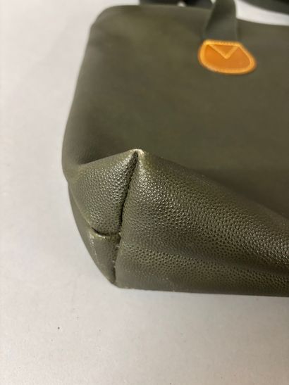 LANCEL 
Khaki grained leather tote bag, two...