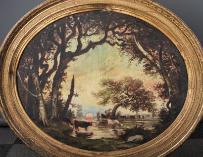 20th century school
Landscape with cows in...