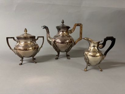 Silver-plated tripod teapot decorated with...