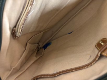 LANCEL 
Khaki grained leather tote bag, two...