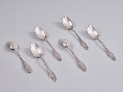 Lot de 6 cuillères à café en argent 925 millièmes...