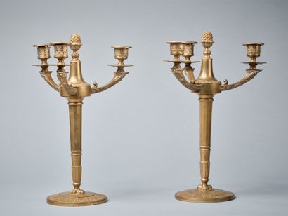 Paire de candélabres en bronze doré à trois...