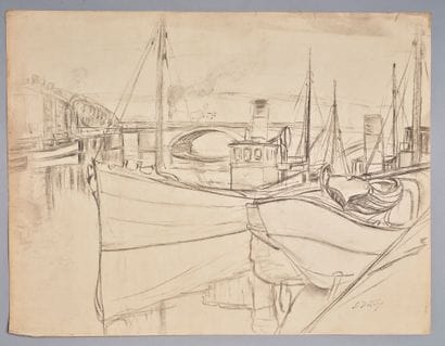 Léon DETROY (1859-1955) 
Bateaux amarrés...