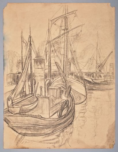 Léon DETROY (1859-1955) 
Navires au port...