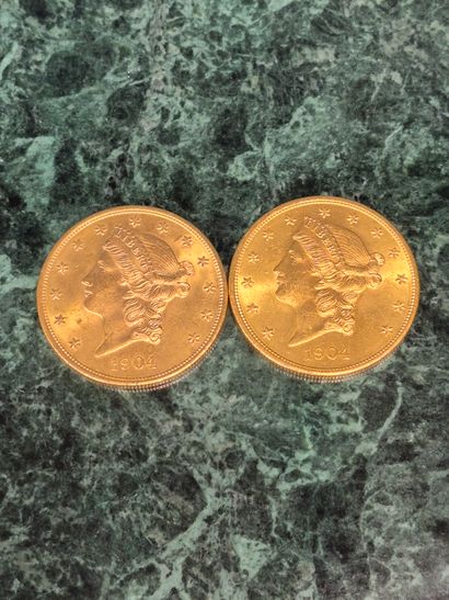 Lot de deux pièces de 20 dollars américains...