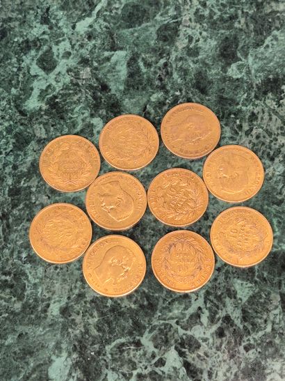 Lot de 10 pièces de 10 francs en or , Napoléon...