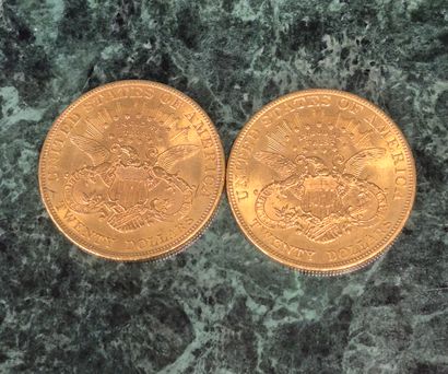 Lot de deux pièces de 20 dollars américains...