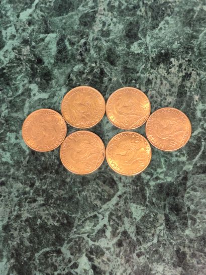 Lot de 6 pièce de 10 francs Marianne Coq,...