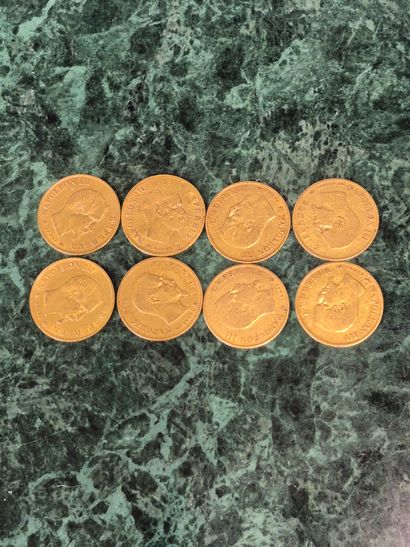 Lot de 8 pièces de 10 francs en or, Napoléon...